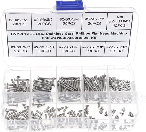 HVAZI #6-32 UNC Stainless Steel Phillips Flat Head Machine Screws Nuts Assortment Kit in Kuwait
