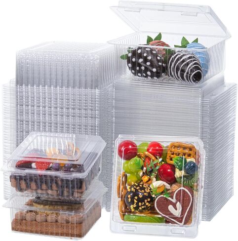 50PCS 4x4x2 Inches Clamshell Take Out Containers Boxes Charcuterie Boxes with Clear Lids Bakery Boxes Pie Boxes Cookies Boxes Treat Boxes in Kuwait