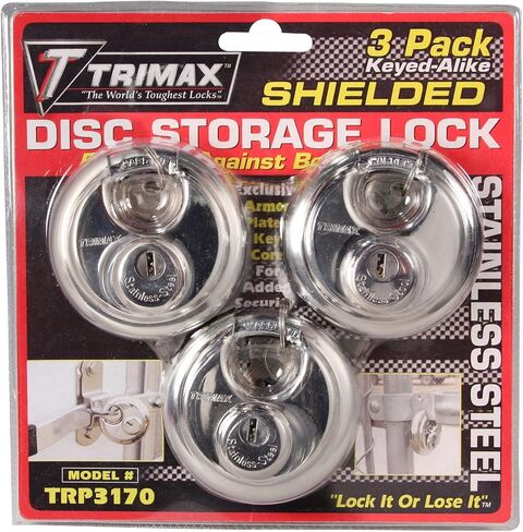 Trimax TRP3170 70 mm Round Stainless Steel Padlock with 10 mm Keyed Alike Shackle, (Pack of 3),Silver in Kuwait