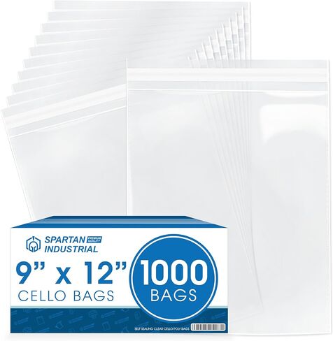 Spartan Industrial - 11" X 14" (1000 Count) Crystal Clear Resealable Cello Poly Bags for Packaging, Clothing & T Shirts - Self Seal & Reinforced in Kuwait