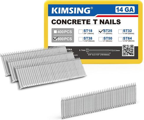 KIMSING 14 Gauge 1'' Length Concrete Nails Concrete T-Nails for Concrete Nailers Smooth Shank 800 PCS/BOX in Kuwait
