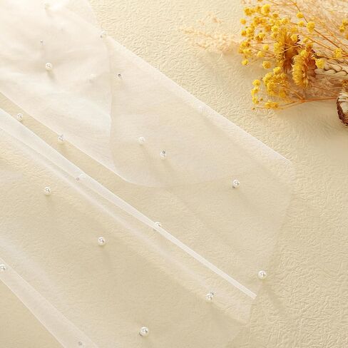 طرحة زفاف Unsutuo Pearl Bride من طبقة واحدة، حجاب كاتدرائية، حجاب من التول للزفاف مع غطاء للرأس للنساء والفتيات (الطول: 118 بوصة، العرض: 59 بوصة، أبيض) in Kuwait