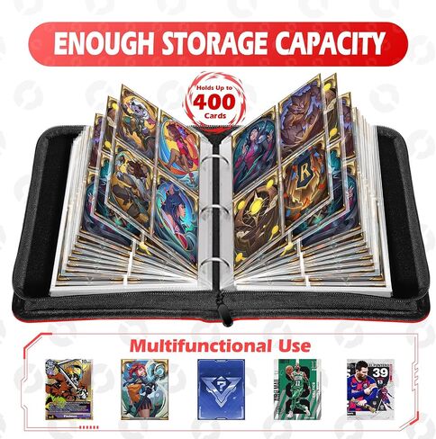 Card Binder 4 Pocket Gifts for Boys Girls, Waterproof 400 Pockets Card Holder Album with 50 Removable Sleeves for Trading Card - Binder Display Storage Carrying Case (Red) in Kuwait
