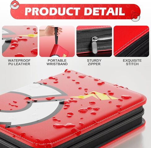 Card Binder 4 Pocket Gifts for Boys Girls, Waterproof 400 Pockets Card Holder Album with 50 Removable Sleeves for Trading Card - Binder Display Storage Carrying Case (Red) in Kuwait