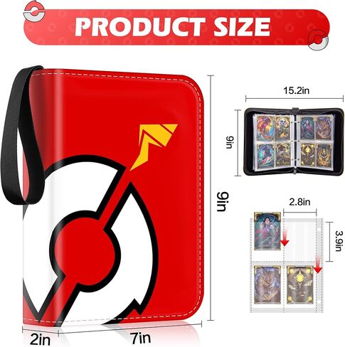 Card Binder 4 Pocket Gifts for Boys Girls, Waterproof 400 Pockets Card Holder Album with 50 Removable Sleeves for Trading Card - Binder Display Storage Carrying Case (Red) in Kuwait