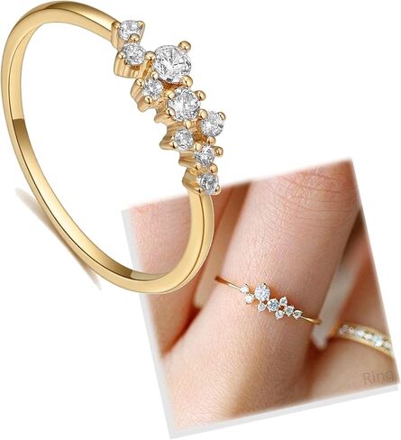 Simple 18k Gold plated Rings for Teen Girls White Studded Eternity Wedding Ring 925 Sterling Silver Plated Engagement Stackable Rings Women Fashion Jewelry Gift for her in Kuwait