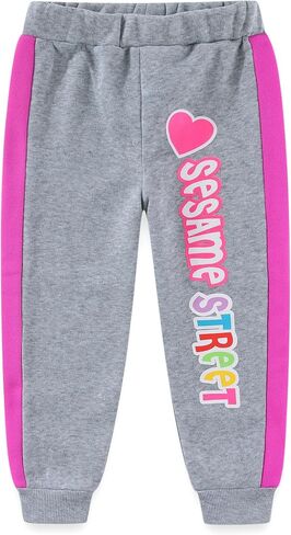 Sesame Street Girl's 2 Piece Jogger Set with Long Sleeve Shirt and Sports Pants, Pink/Grey in Kuwait