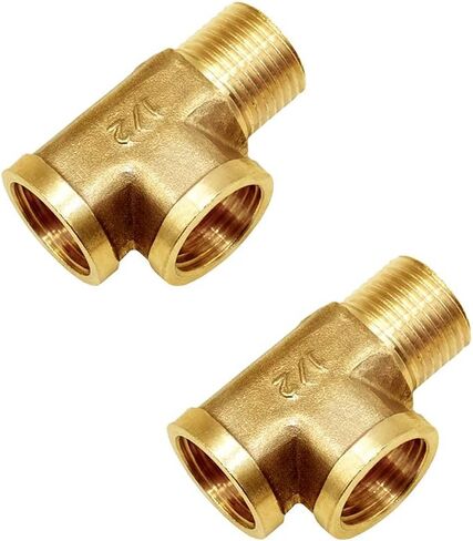 Joywayus Brass Pipe Fittings T-Shaped G1/2" Female to G1/2" Female to G1/2" Male Thread 3-Way Forged Tee Tube Fitting (Pack of 2) in Kuwait
