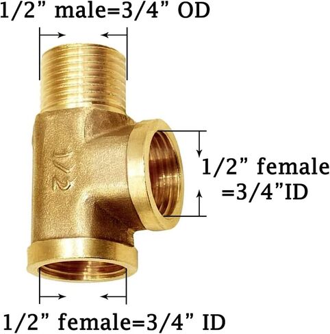 Joywayus Brass Pipe Fittings T-Shaped G1/2" Female to G1/2" Female to G1/2" Male Thread 3-Way Forged Tee Tube Fitting (Pack of 2) in Kuwait