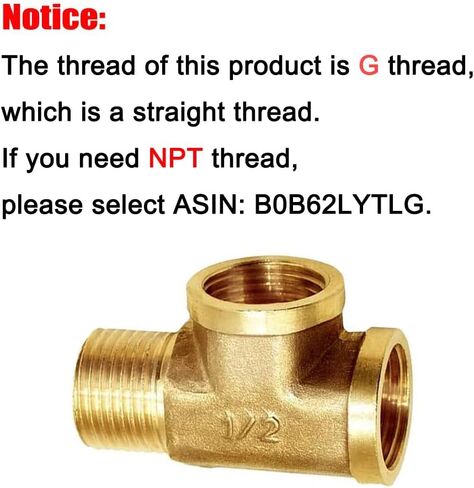 Joywayus Brass Pipe Fittings T-Shaped G1/2" Female to G1/2" Female to G1/2" Male Thread 3-Way Forged Tee Tube Fitting (Pack of 2) in Kuwait