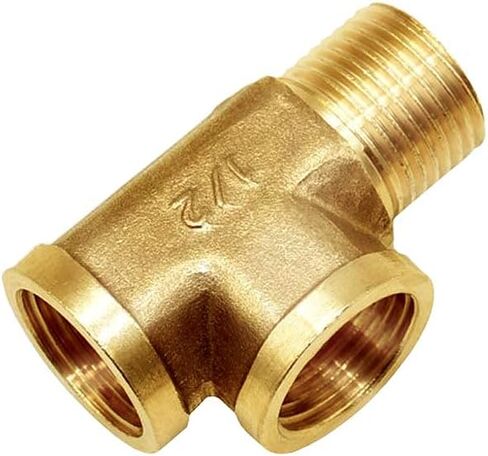 Joywayus Brass Pipe Fittings T-Shaped G1/2" Female to G1/2" Female to G1/2" Male Thread 3-Way Forged Tee Tube Fitting (Pack of 2) in Kuwait