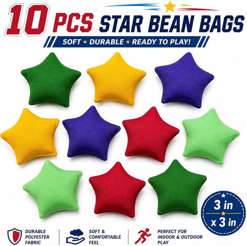 10 Pcs Small Bean Bags for Tossing, 3" x 3" Small Star Bean Bag for Toss Game Cornhole Game Daycare and Home Schooling Indoor Outdoor Backyard Activities, Assorted Random Colors in Saudi Arabia