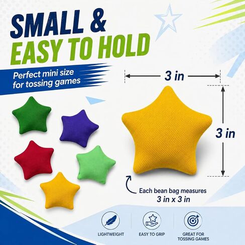 10 Pcs Small Bean Bags for Tossing, 3" x 3" Small Star Bean Bag for Toss Game Cornhole Game Daycare and Home Schooling Indoor Outdoor Backyard Activities, Assorted Random Colors in Saudi Arabia