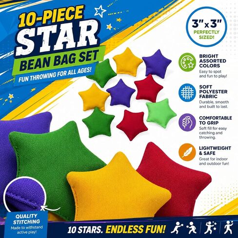 10 Pcs Small Bean Bags for Tossing, 3" x 3" Small Star Bean Bag for Toss Game Cornhole Game Daycare and Home Schooling Indoor Outdoor Backyard Activities, Assorted Random Colors in Saudi Arabia