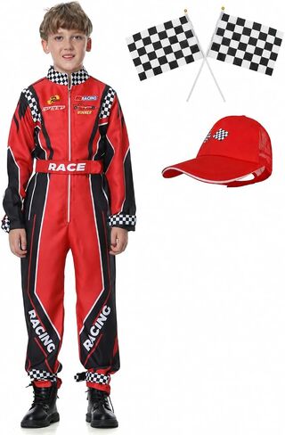 Race Car Driver Costume Boys Racer Jumpsuit With Car Cap Kids Dress Up for Halloween in Kuwait