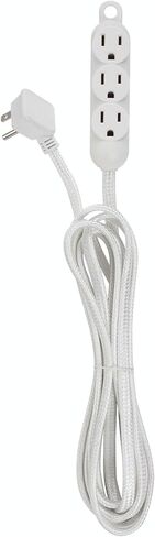 12ft Light Duty 3-Outlet Indoor Extension Cord, Grounded Outlets, Right Angle Plug, White Hanging Hook, Designer Fabric Cord, 16/3, SPT-3, 13AMP, White in Kuwait