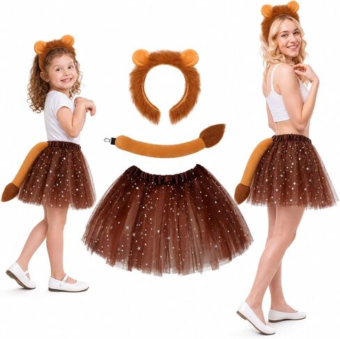 Newcotte 3 Pcs Halloween Costume Animal Tutu Ears Headband Tail Fancy Dress Costume Kit for Youth Adult Halloween Cosplay in Saudi Arabia