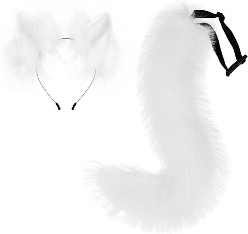HAOAN Faux Fur Cat Fox Wolf Furry Tail and Clip Ears for Halloween Party Costume Accessories in Kuwait