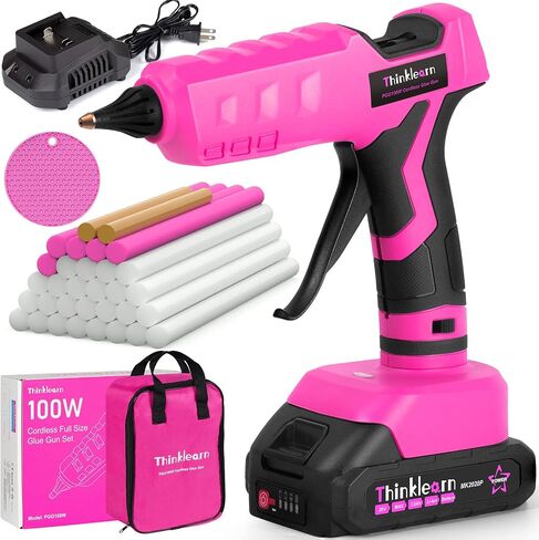 Hot Glue Gun, 20V Pink Cordless Glue Gun with 30 PCS Full Size Glue Sticks, 2Ah Rechargeable Battery Glue Gun Kit for DIY, Arts & Craft, Decorations, Gift for Women in Kuwait