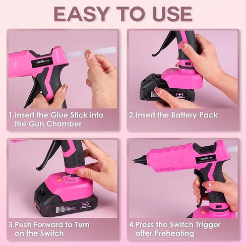 Hot Glue Gun, 20V Pink Cordless Glue Gun with 30 PCS Full Size Glue Sticks, 2Ah Rechargeable Battery Glue Gun Kit for DIY, Arts & Craft, Decorations, Gift for Women in Kuwait