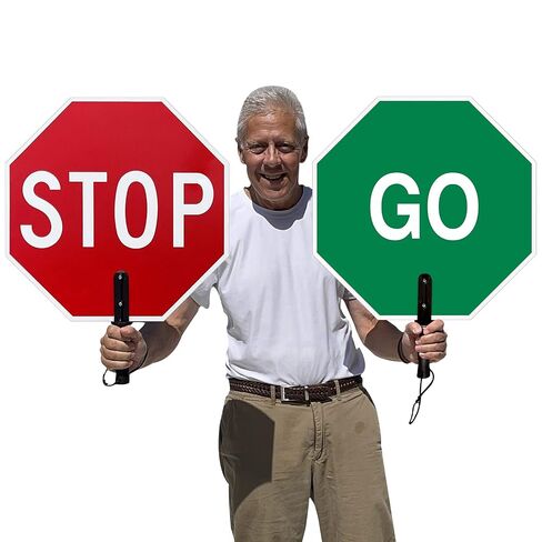 SmartSign - K-2197H-EG-PDH18 مجداف ذو وجهين "Stop - Go" | 18 بوصة 3M من الألومنيوم العاكس باللون الأخضر/الأحمر على الأبيض in Kuwait