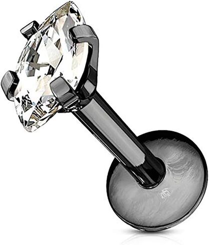 Forbidden Body Jewelry Tragus Earring, Labret Jewelry 16g, Tragus Piercing Jewelry Surgical Steel, Internally Threaded Surgical Steel Marquise CZ Labret Stud (Pick Color/Length) in Saudi Arabia