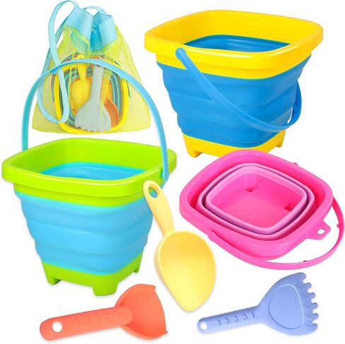 Xgunion Collapsible Beach Sand Bucket 3 Packs with Shovels & Mesh Bag in Kuwait