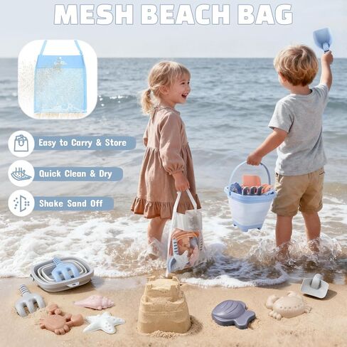 Beach Toys Set, 3 Collapsible Sand Buckets & Shovels Set for Toddlers Kids in Saudi Arabia