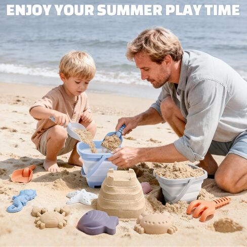 Beach Toys Set, 3 Collapsible Sand Buckets & Shovels Set for Toddlers Kids in Saudi Arabia