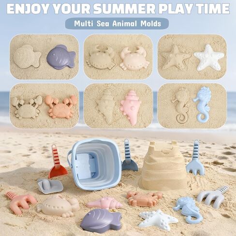 Beach Toys Set, 3 Collapsible Sand Buckets & Shovels Set for Toddlers Kids in Saudi Arabia