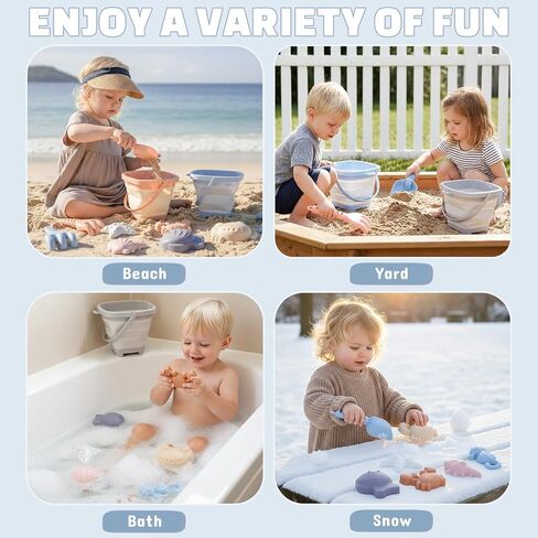 Beach Toys Set, 3 Collapsible Sand Buckets & Shovels Set for Toddlers Kids in Saudi Arabia