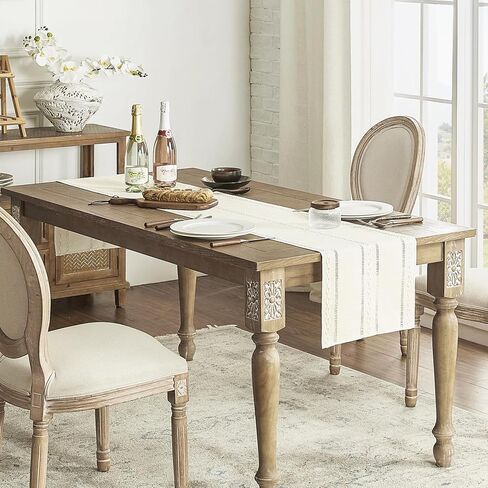 Rustic Linen Table Runner, Boho Farmhouse Hollow Table Runners 90 Inches Long for Kitchen Dining Room Party Bedroom Dresser Decor, Brown, 13x90 Inches in Kuwait