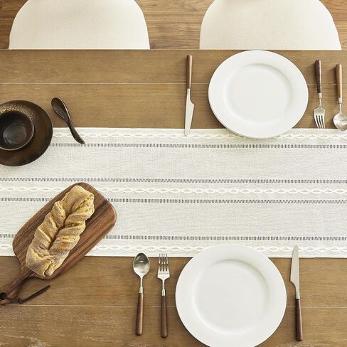 Rustic Linen Table Runner, Boho Farmhouse Hollow Table Runners 90 Inches Long for Kitchen Dining Room Party Bedroom Dresser Decor, Brown, 13x90 Inches in Kuwait