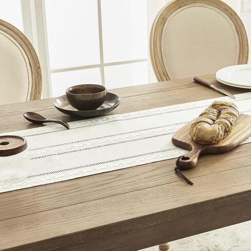 Rustic Linen Table Runner, Boho Farmhouse Hollow Table Runners 90 Inches Long for Kitchen Dining Room Party Bedroom Dresser Decor, Brown, 13x90 Inches in Kuwait