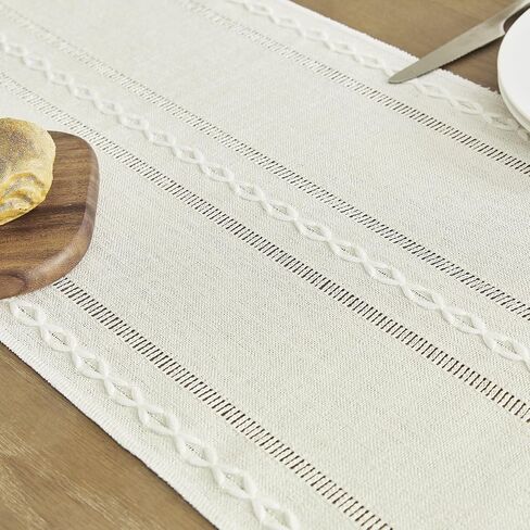 Rustic Linen Table Runner, Boho Farmhouse Hollow Table Runners 90 Inches Long for Kitchen Dining Room Party Bedroom Dresser Decor, Brown, 13x90 Inches in Kuwait
