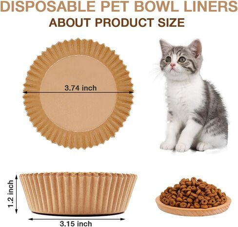 200 Pcs Bulk Disposable Cat Bowls Liner, Cat Food Bowls Liners, Small Paper Liners for Small Dogs Cats Dish Bowl (Light Brown) in Kuwait
