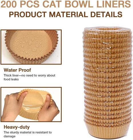 200 Pcs Bulk Disposable Cat Bowls Liner, Cat Food Bowls Liners, Small Paper Liners for Small Dogs Cats Dish Bowl (Light Brown) in Kuwait