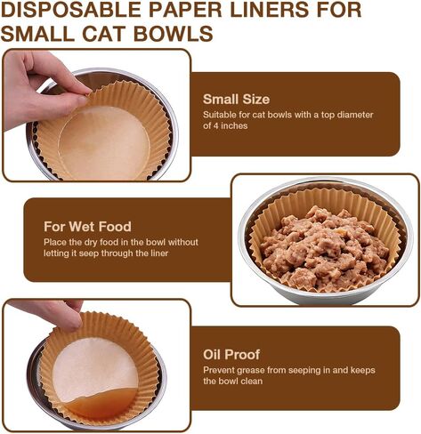 200 Pcs Bulk Disposable Cat Bowls Liner, Cat Food Bowls Liners, Small Paper Liners for Small Dogs Cats Dish Bowl (Light Brown) in Kuwait