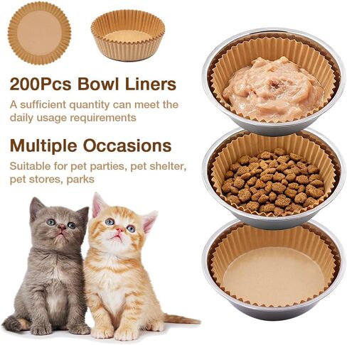 200 Pcs Bulk Disposable Cat Bowls Liner, Cat Food Bowls Liners, Small Paper Liners for Small Dogs Cats Dish Bowl (Light Brown) in Kuwait