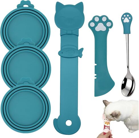 6PCS Set Cat Treat Spoon Squeeze,Can Lids, Opener Spatula and Spoon in Kuwait