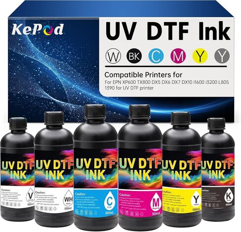 UV DTF Ink 500ml for uv dtf Ink Printers for Printing on A B Films Compatible for XP600 TX800 DX4 DX5 DX6 DX7 DX10 i3200 i1600 L805 1390 (White,Black,Cyan,Magenta,Yellow, Varnish) in Kuwait