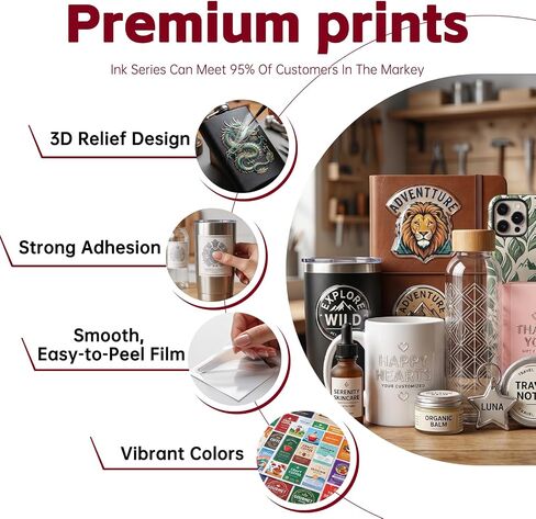 UV DTF Ink 500ml for uv dtf Ink Printers for Printing on A B Films Compatible for XP600 TX800 DX4 DX5 DX6 DX7 DX10 i3200 i1600 L805 1390 (White,Black,Cyan,Magenta,Yellow, Varnish) in Kuwait