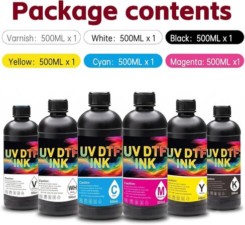 UV DTF Ink 500ml for uv dtf Ink Printers for Printing on A B Films Compatible for XP600 TX800 DX4 DX5 DX6 DX7 DX10 i3200 i1600 L805 1390 (White,Black,Cyan,Magenta,Yellow, Varnish) in Kuwait