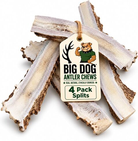 Big Dog Antler Chews Premium Antlers for Dogs -4 piece Bulk Pack Splits - All Natural Organic Antler Dog Chews - Sourced in the USA in Saudi Arabia