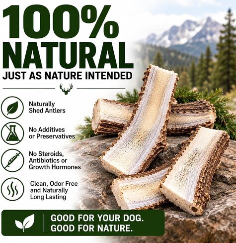 Big Dog Antler Chews Premium Antlers for Dogs -4 piece Bulk Pack Splits - All Natural Organic Antler Dog Chews - Sourced in the USA in Saudi Arabia