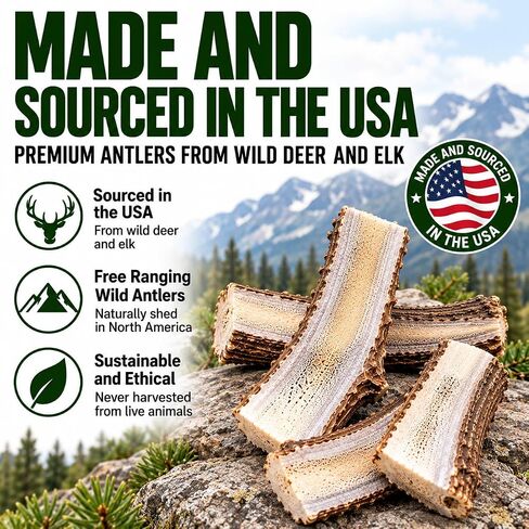 Big Dog Antler Chews Premium Antlers for Dogs -4 piece Bulk Pack Splits - All Natural Organic Antler Dog Chews - Sourced in the USA in Saudi Arabia