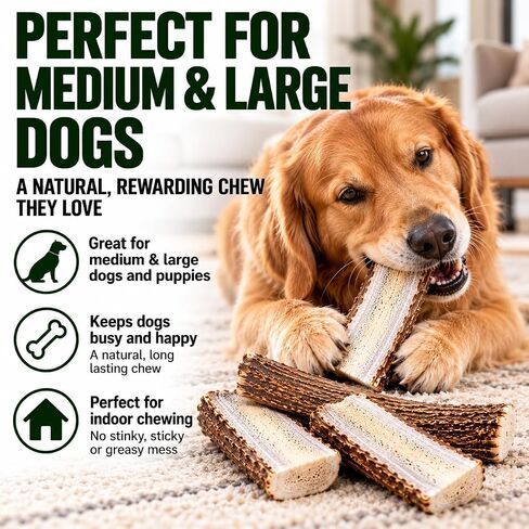 Big Dog Antler Chews Premium Antlers for Dogs -4 piece Bulk Pack Splits - All Natural Organic Antler Dog Chews - Sourced in the USA in Saudi Arabia