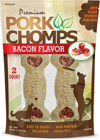 Pork Chomps Dog Chews, 4 in Crunchy Bones, Bacon, 12 Count in Saudi Arabia