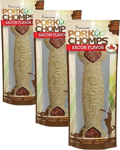 Pork Chomps Dog Chews, 4 in Crunchy Bones, Bacon, 12 Count in Kuwait