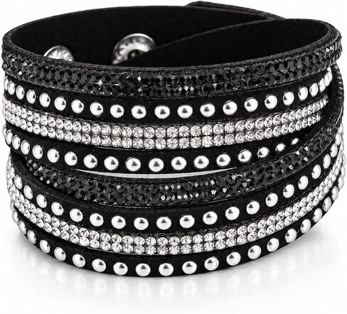 Long tiantian Leather Wrap Bracelets for Women Trendy Boho Multilayer Leather Cuff Bracelets Crystal Rhinestone Leather Wristbands Bracelet for Girls Wife Mother Gifts in Kuwait